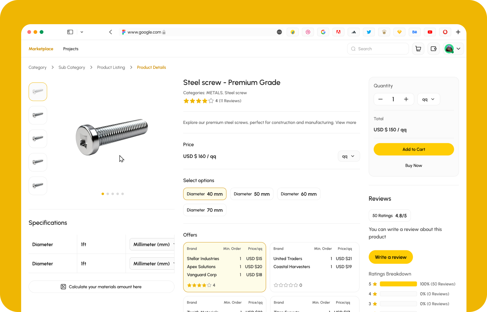 Smart shopping marketplace UI